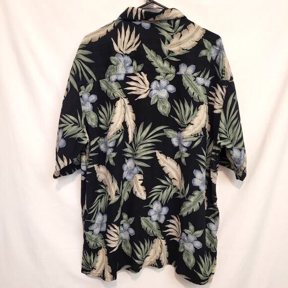 Banana Cabana Mens XL Shirt Black Tropical Floral Palms 100% Silk Short Sleeve - Picture 3 of 7
